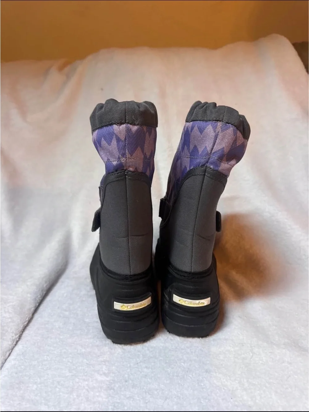 Columbia Kids Gray and Purple Patterned Snow Boots